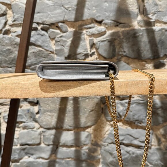 Saint Laurent Silver Metallic Kate Monogram Wallet On Chain Clutch - Picture 6 of 15